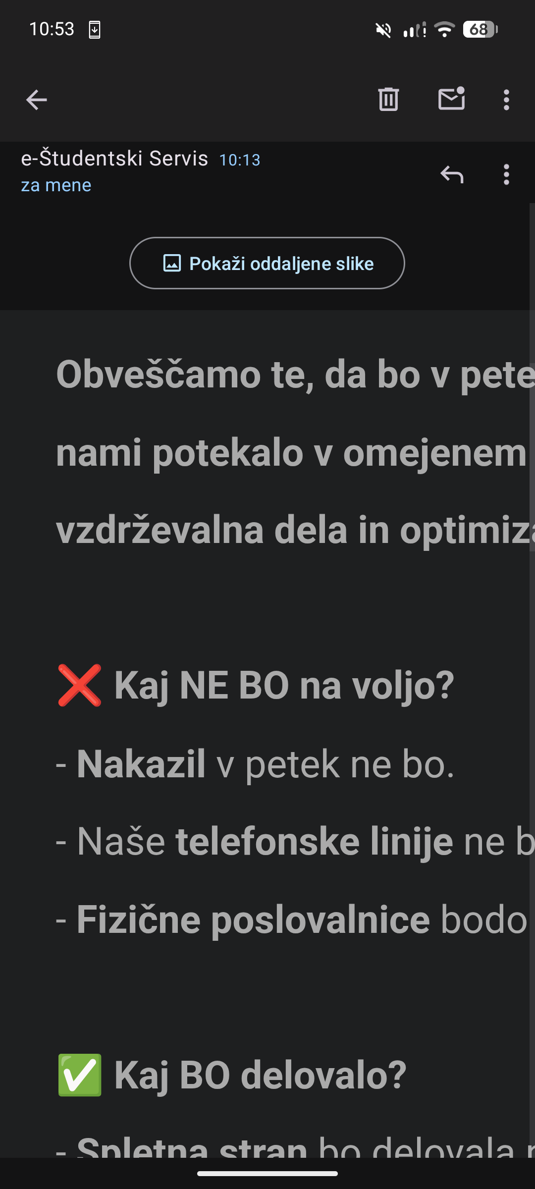 Rodilnik v sporočilu Študentskega servisa